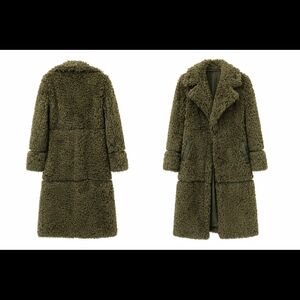 Bebe X Ciara Size XS Long Olive Green Teddy Faux Fur Coat